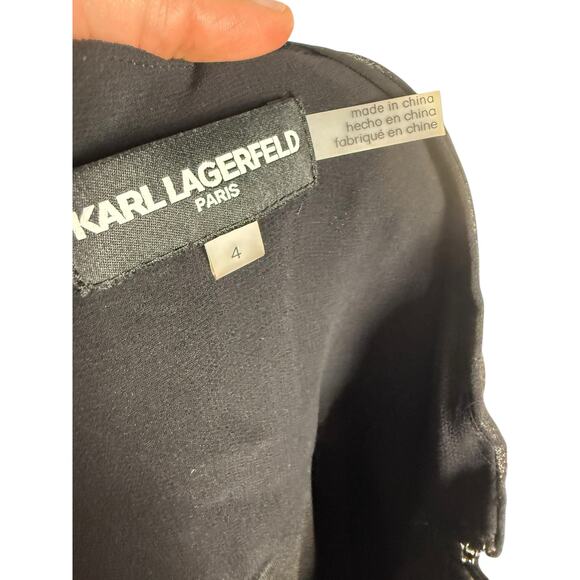 Karl Lagerfeld Paris Black Sharkbite Hem Chiffon High Waist Midi Skirt Size 4 - Picture 8 of 9